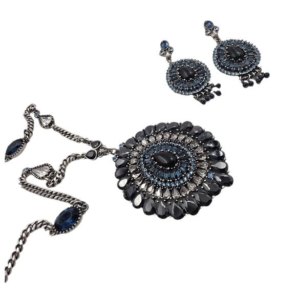 Vintage Lee Angel Art Deco Chunky Rhinestone Necklace and Earrings Set NOS - Picture 2 of 6